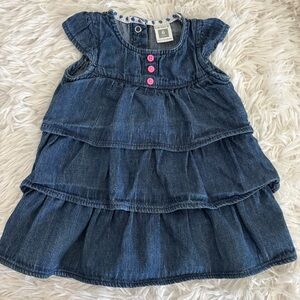 Denim Blue girls Dress with Pink Accents